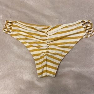 Gold & White Stripe Cheeky Billabong Bikini Bottom